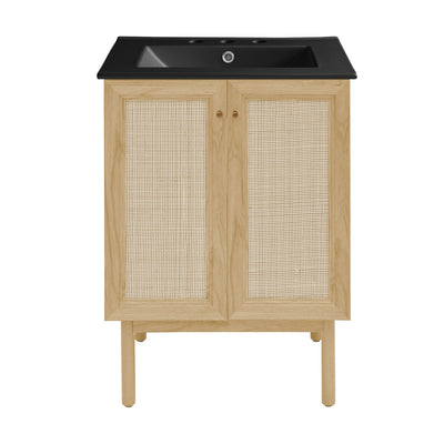 Classe 24" Freestanding Bathroom Vanity in Natural Oak with Black 3-Hole Centerset Sink Top