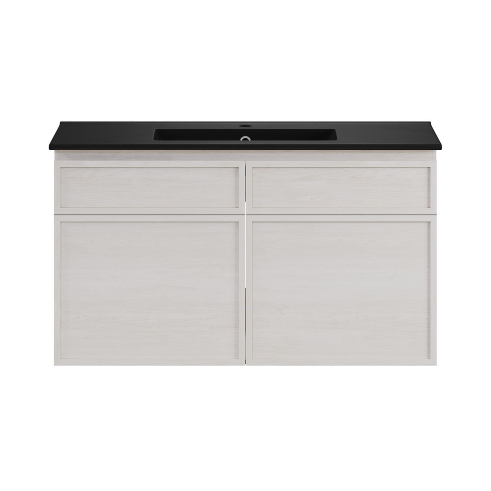 St. Tropez 36" Wall-Mounted Bathroom Vanity in White Oak with Black Sink Top