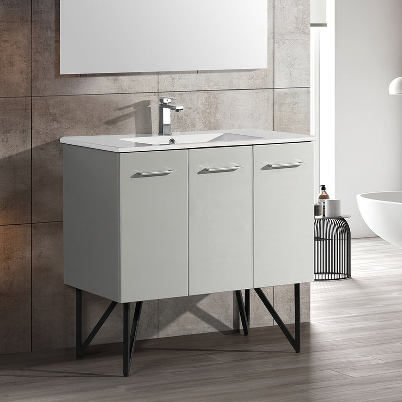 Annecy 36 Single, Brushed Grey, Two Doors, One Drawer, Bathroom Vanity