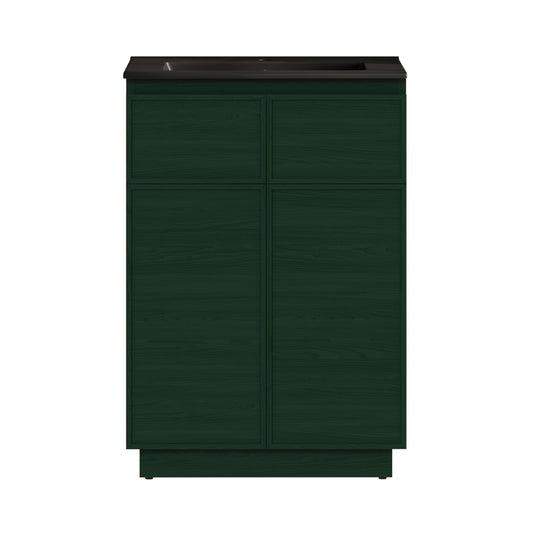 St. Tropez 24" Freestanding Bathroom Vanity in Green Oak with Black Sink Top