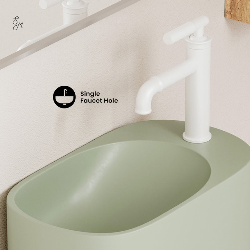 Terre 18" Right Side Faucet Wall-Mount Bathroom Sink in Palm Green