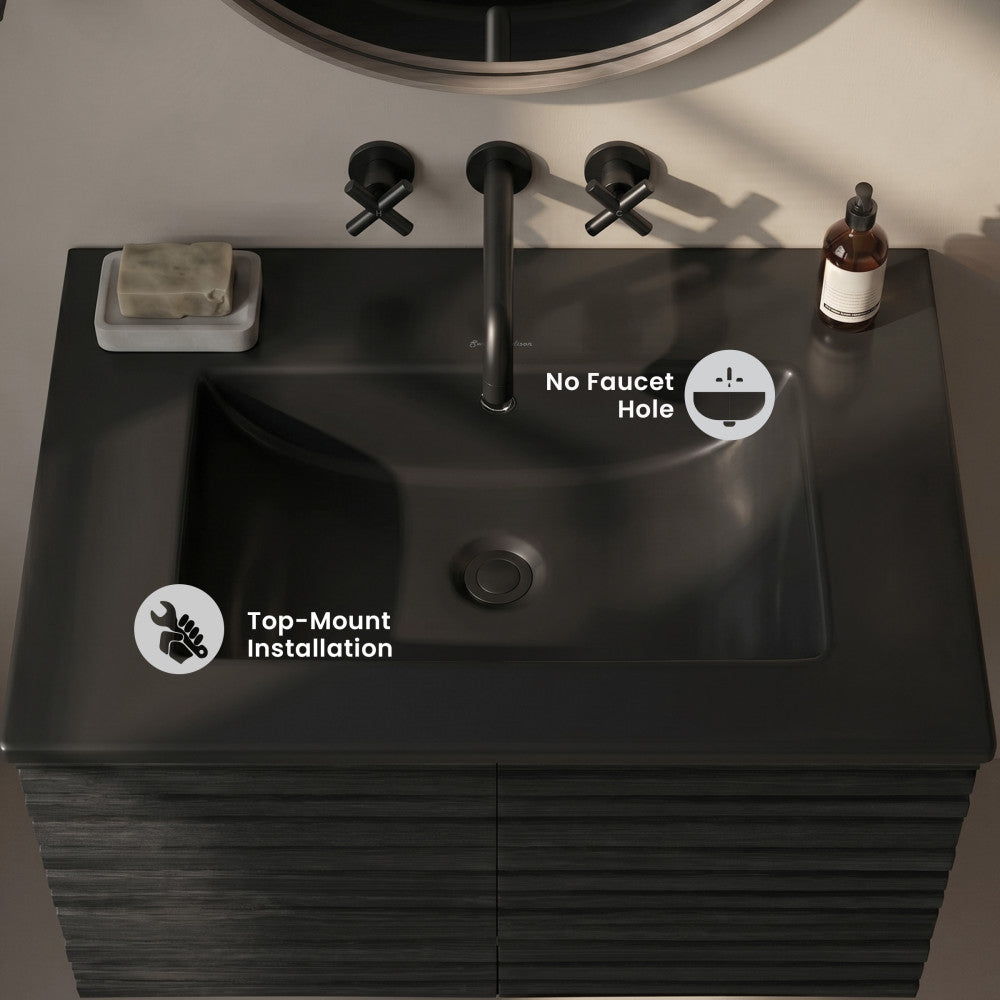 24" Zero Hole Vanity Sink Top in Matte Black