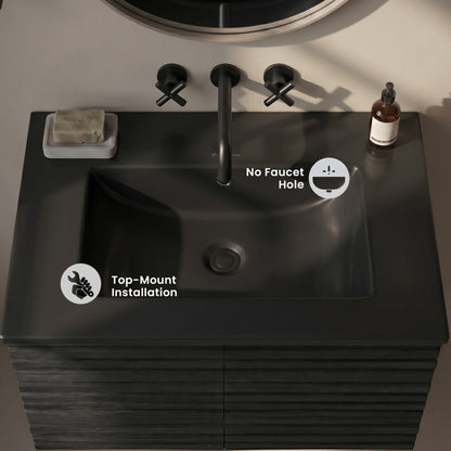 24" Zero Hole Vanity Sink Top in Matte Black