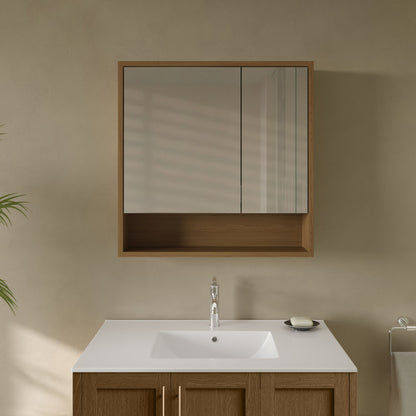 Delice 30 x 30 Rectangular Wall Mount Medicine Cabinet in Oak with Open Shelf