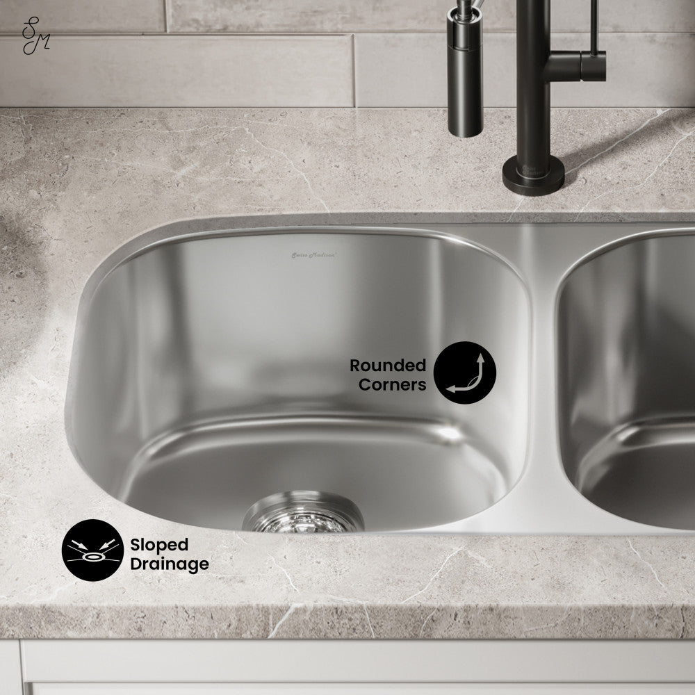 Toulouse 32 x 18 Stainless Steel, Dual Basin, Under-Mount Kitchen Sink