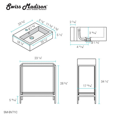 Pierre 24 Single, Freestanding, Open Shelf, Chrome Metal Frame Bathroom Vanity