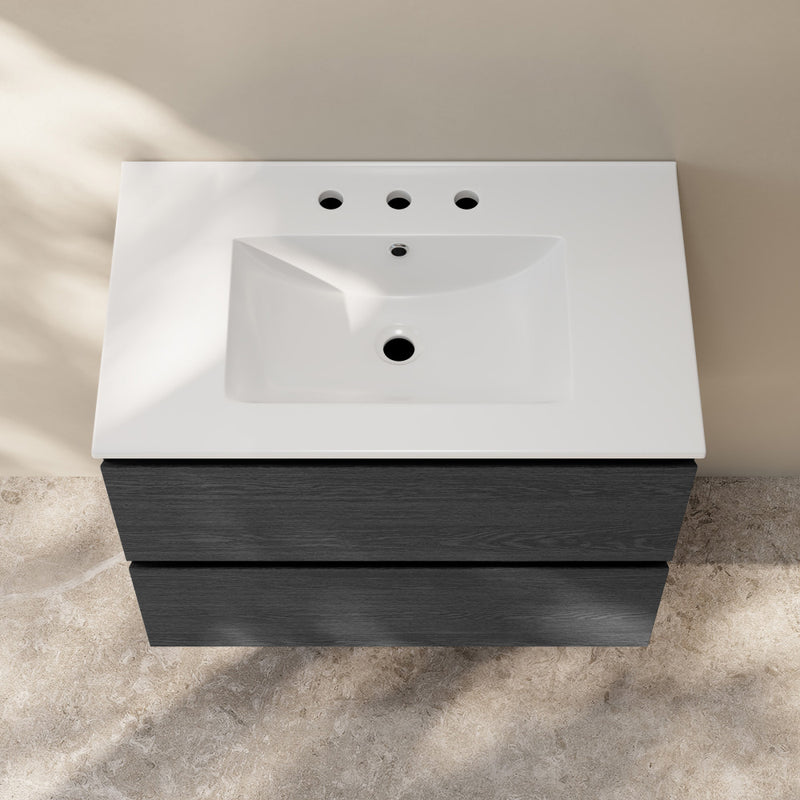 Liberte 30" Wall-Mounted Bathroom Vanity in Black Oak with 3-Hole Widespread Sink Top