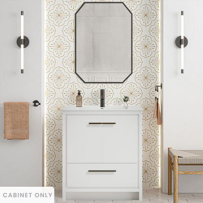 Virage 30" Freestanding Bathroom Vanity in White without Sink Top