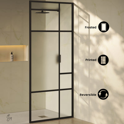 Leiden 34 x 78 Framed Fixed 3/8 in. (10mm) Frosted Tempered Glass Shower Door with Matte Black Frame