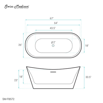 Ivy 67" Double Slipper Freestanding Bathtub