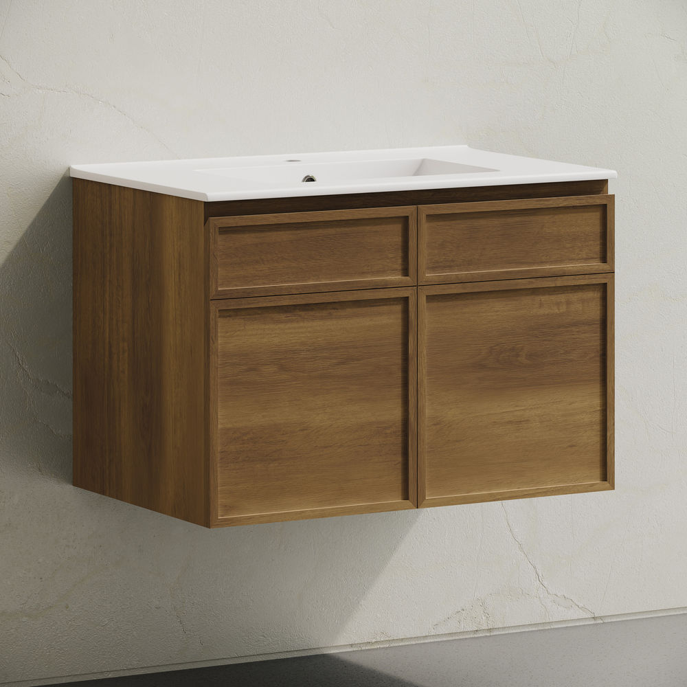 St. Tropez 30" Wall-Mounted Bathroom Vanity in Brown Oak with Sink Top