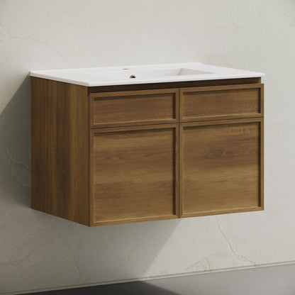 St. Tropez 30" Wall-Mounted Bathroom Vanity in Brown Oak with Sink Top