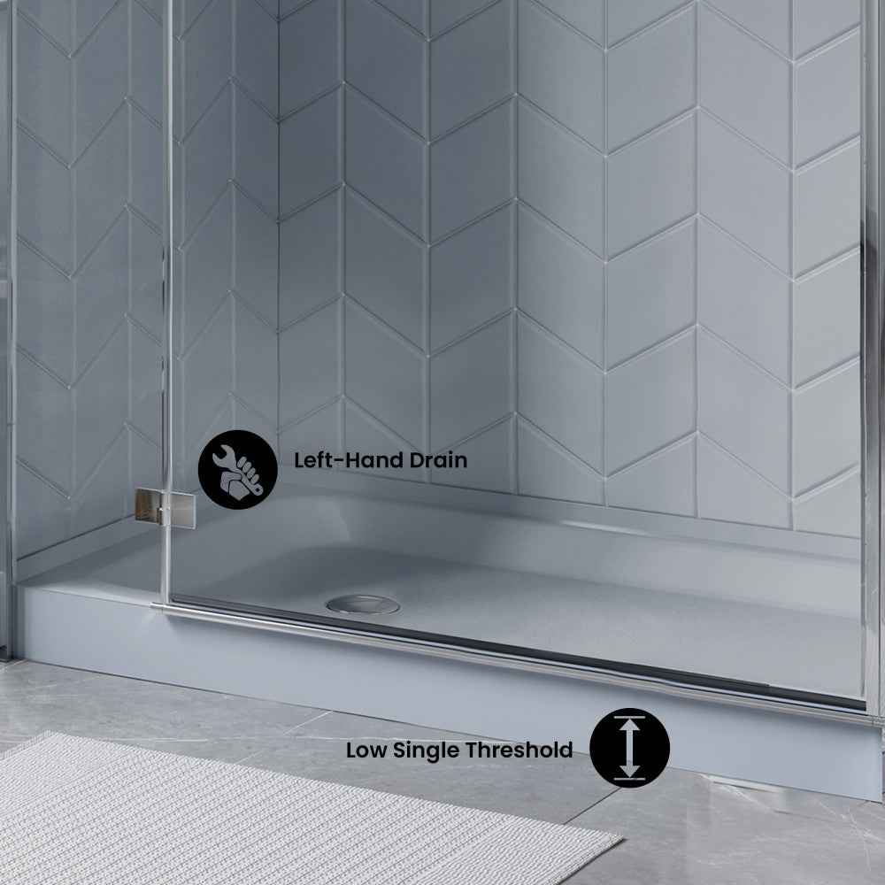 Voltaire 60" x 32" Single-Threshold, Left-Hand Drain, Shower Base in Gray