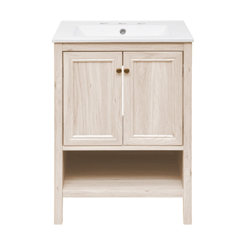 Château 24" Freestanding Bathroom Vanity in White Oak with 3-Hole Widespread Sink Top