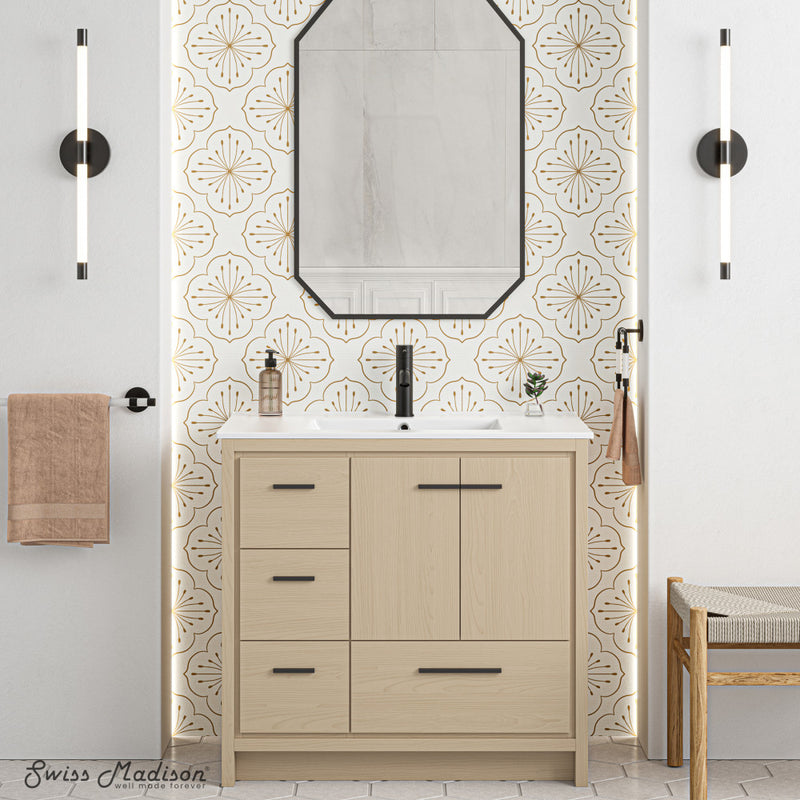 Virage 36" Freestanding Bathroom Vanity in Natural Oak with Sink Top