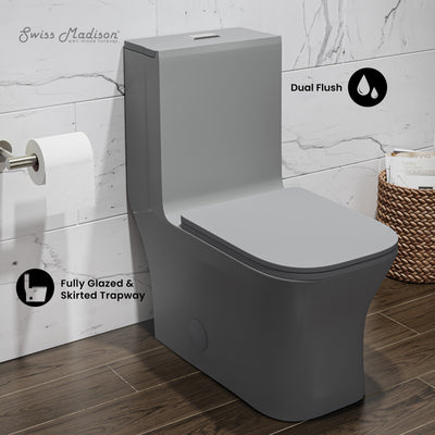 Concorde One Piece Square Toilet Dual Flush in Matte Gray 1.1/1.6 gpf