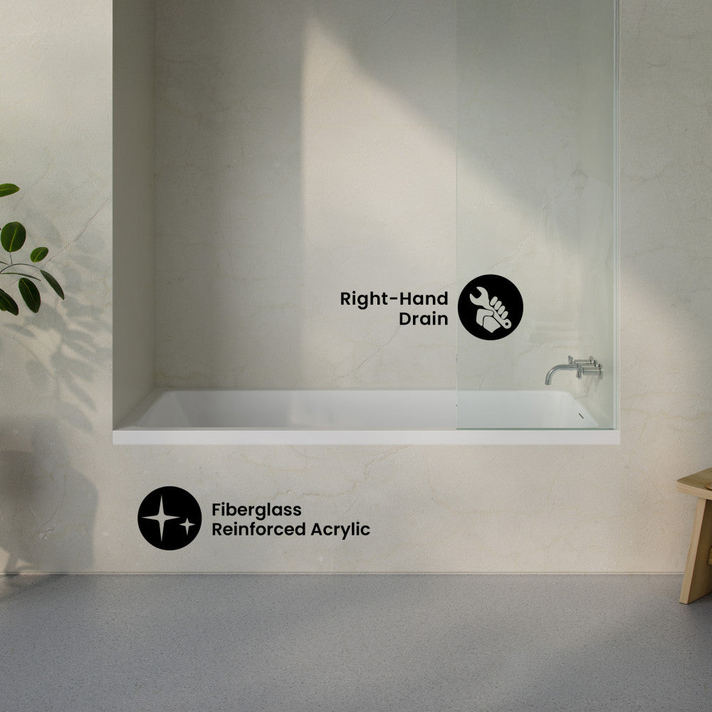 Voltaire 60 x 36 Right Drain Soaking Alcove Bathtub in Glossy White with Integrated Overflow, Drain Included