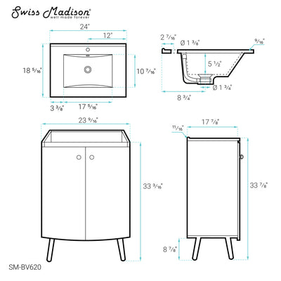 Manoir 24" Freestanding Bathroom Vanity in White with Sink Top