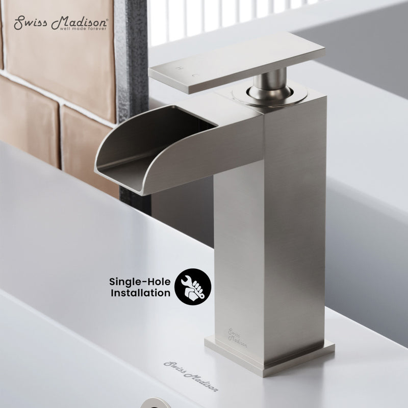 Concorde Single Hole, Single-Handle, Waterfall Bathroom Faucet in Brushed Nickel