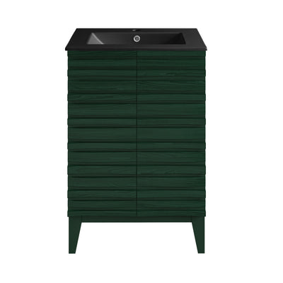 Cascade 24" Freestanding Bathroom Vanity in Green Oak with Black Sink Top