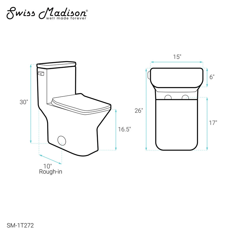 Carre One Piece Square Toilet Left Side Flush, 10" Rough-In 1.28 gpf