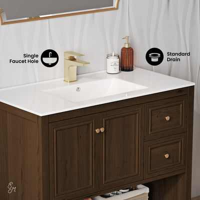 Château 36" Freestanding Bathroom Vanity in Brown Oak with Sink Top