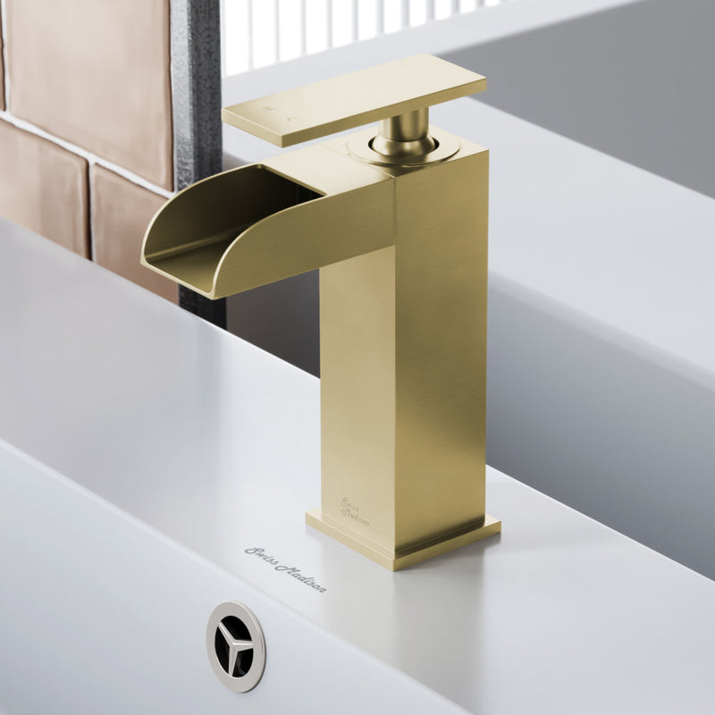 Concorde Single Hole, Single-Handle, Waterfall Bathroom Faucet in Brushed Gold