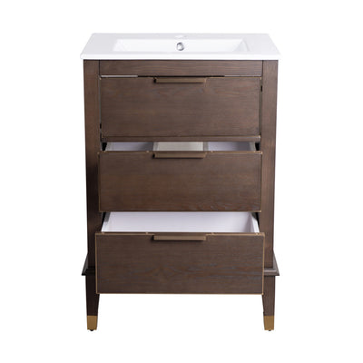 Hugo 24" Freestanding Bathroom Vanity in Brown Oak with Sink Top