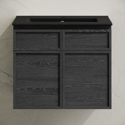 St. Tropez 24" Wall-Mounted Bathroom Vanity in Black Oak with Black Sink Top