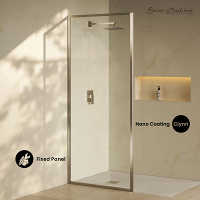 Pierre 34 x 76 Framed Fixed 3/8 in. (10mm) Clear Tempered Glass Shower Door with Nickel Brushed Frame