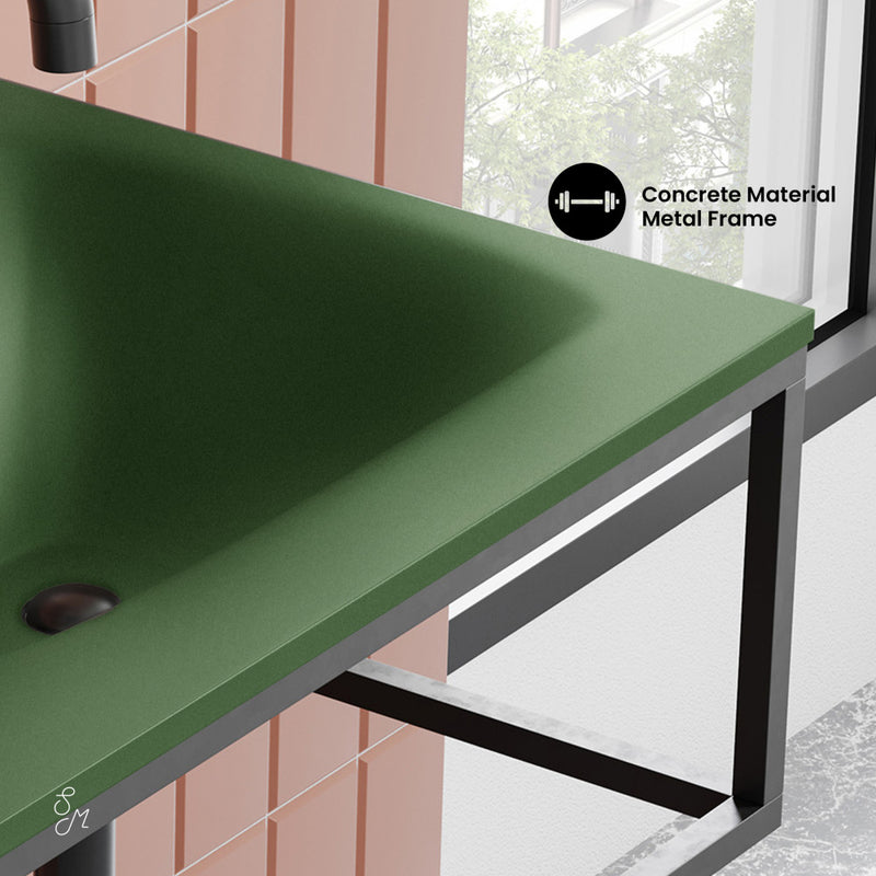 Lisse 24" Rectangle Concrete Wall-Mount Bathroom Sink in Royal Green with Matte Black Frame