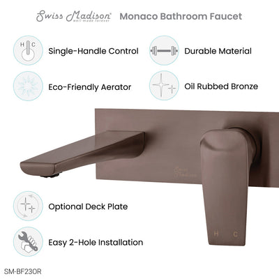 Monaco Single-Handle, Wall-Mount, Bathroom Faucet in Oil Rubbed Bronze
