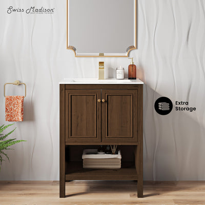 Château 24" Freestanding Bathroom Vanity in Brown Oak with Sink Top