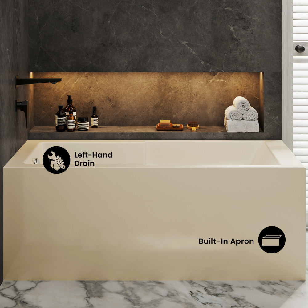 Voltaire 60 x 32 Left Drain Soaking Alcove Corner Apron Bathtub in Glossy Bisque