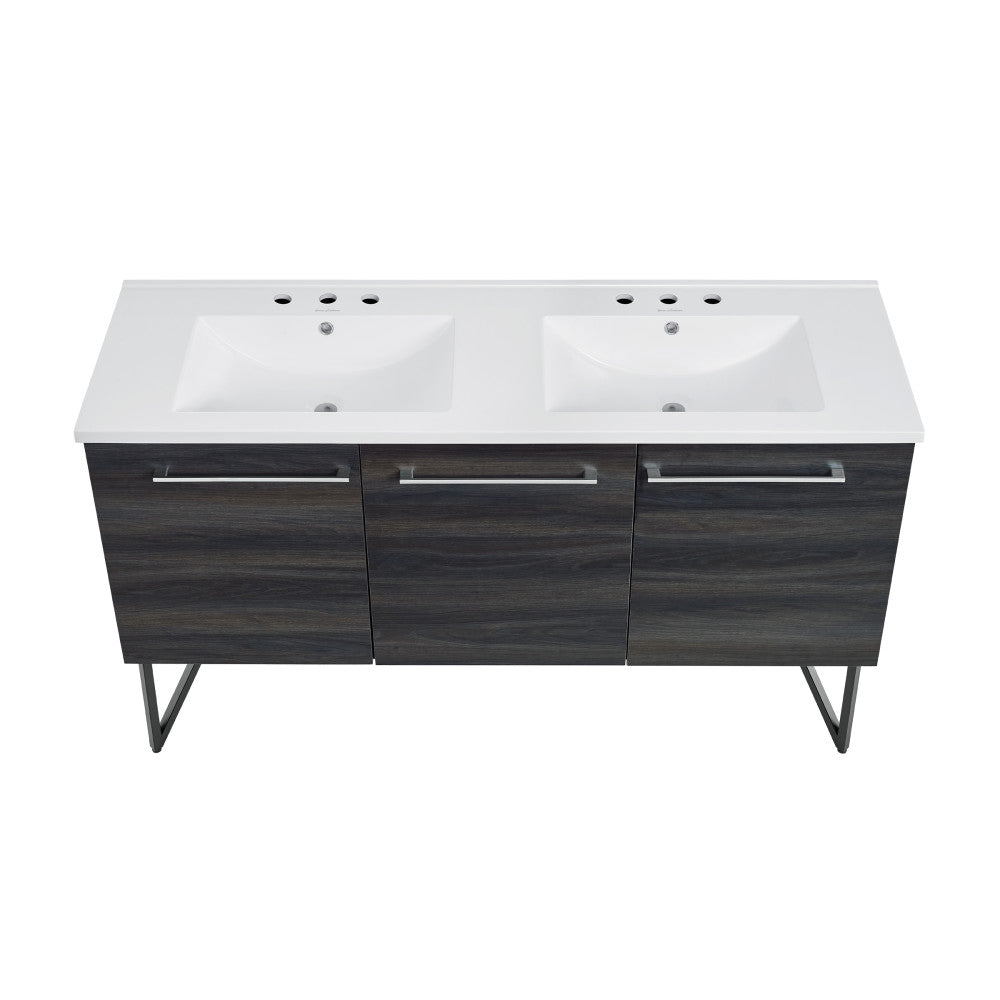 Annecy 60 in. Black Walnut, Double Basin Bathroom Vanity With White, 3-Hole Artificial Stone Sink Top