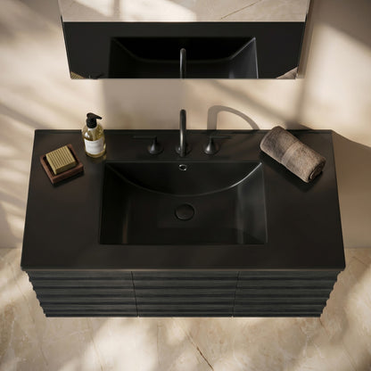 36" Ceramic Vanity Top with Three Faucet Holes in Matte Black