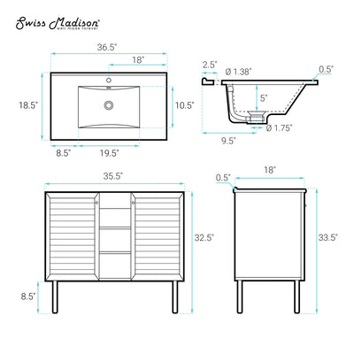 Bron 36" Freestanding Bathroom Vanity in Black Oak with Sink Top