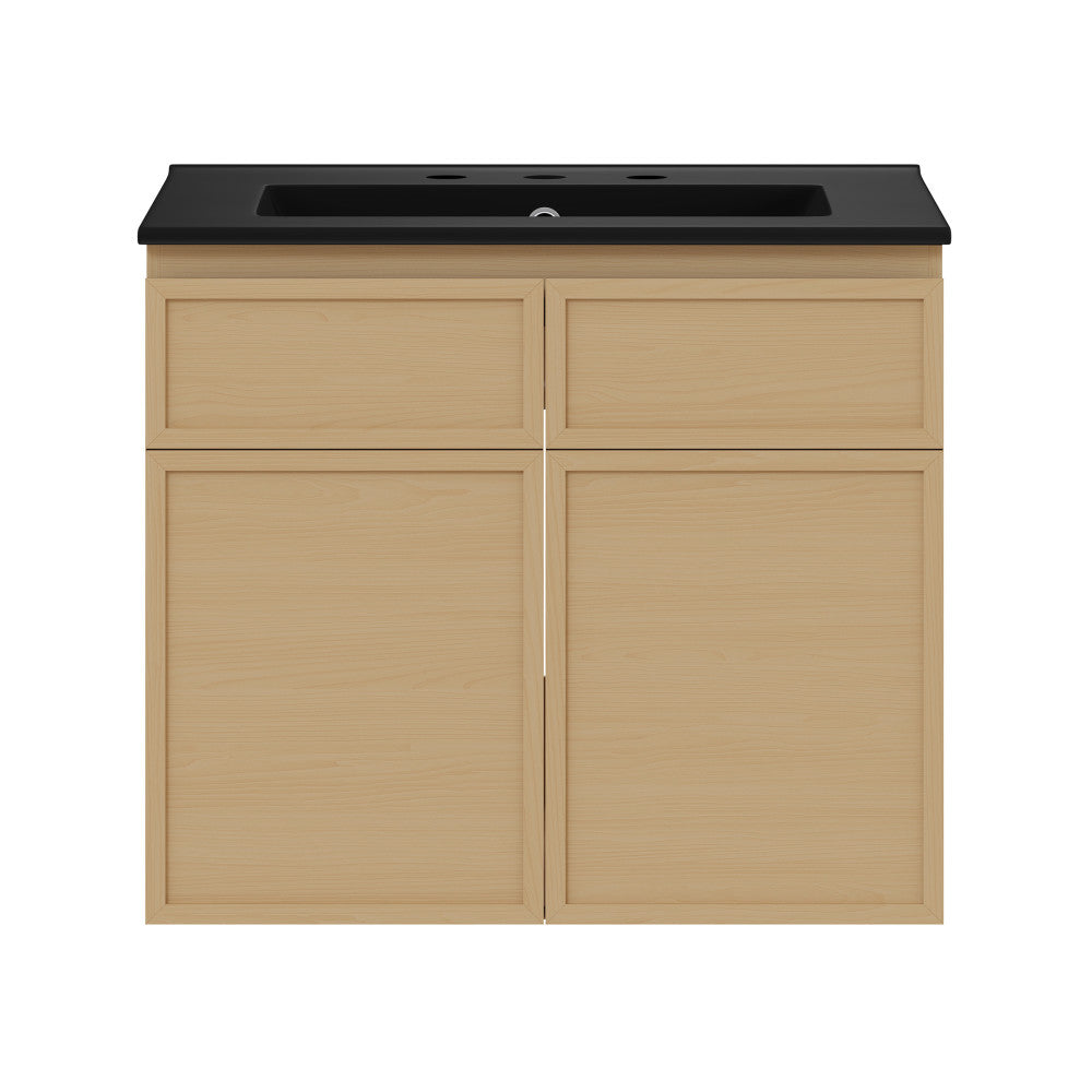 St. Tropez 24" Wall-Mounted Bathroom Vanity in Natural Oak with Black 3-Hole Centerset Sink Top