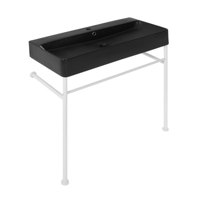 Carre 36 Ceramic Console Sink Matte Black Basin Matte White Legs