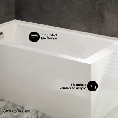 Voltaire 72 x 36 Left Drain Soaking Alcove Corner Apron Bathtub in Glossy White