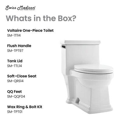 Elongated one-piece toilet with side flush handle and soft-close seat in white ceramic.