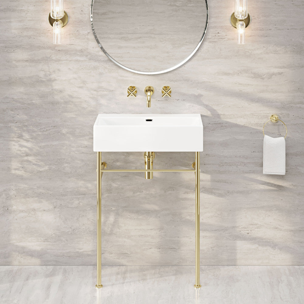Claire 24" Rectangle Zero Hole Console Sink with Glossy Gold Legs