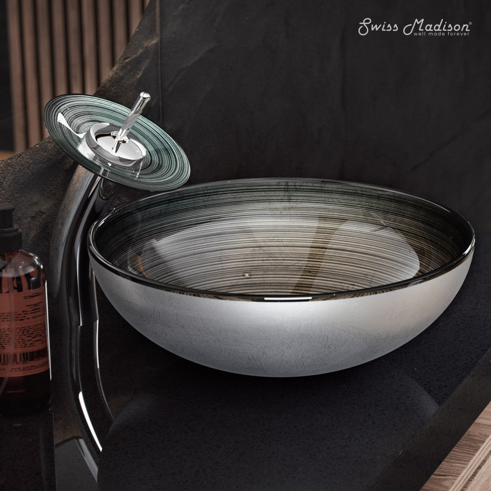 Cascade 16.5 Glass Vessel Sink with Faucet, Smoky Gray