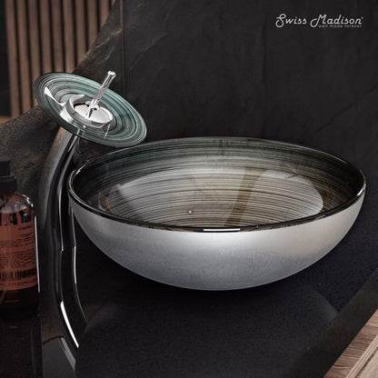 Cascade 16.5 Glass Vessel Sink with Faucet, Smoky Gray