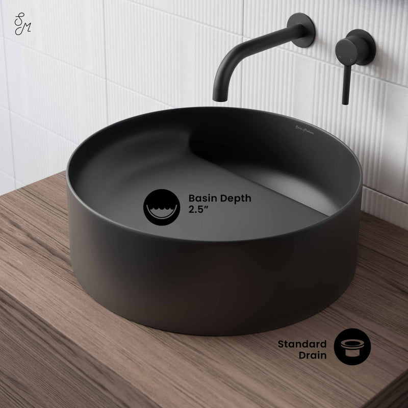 Beau 16.5" Round Vessel Bathroom Sink in Matte Black
