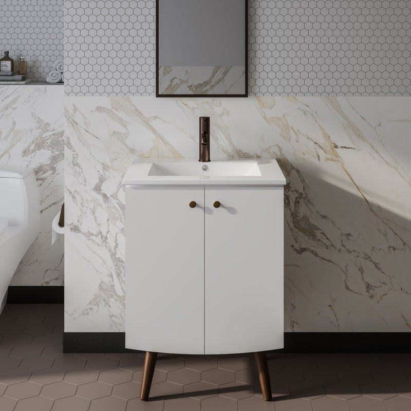Manoir 24" Freestanding Bathroom Vanity in White with Sink Top