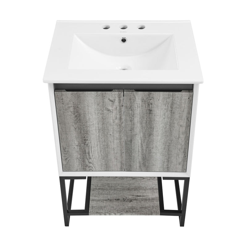 Marseille 24 in. Gray Oak Bathroom Vanity With White, 3-Hole Ceramic Sink Top