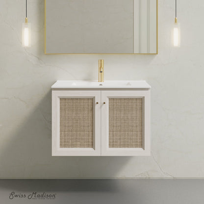 Classe 30" Wall-Mounted Bathroom Vanity in White Oak with Single Faucet Hole Vanity Top