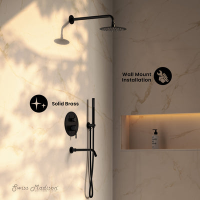 Ivy 1.8 GPM Wall Mount Fixed Shower Head with Hand Sprayer and Tub Filler in Matte Black, Valve Included