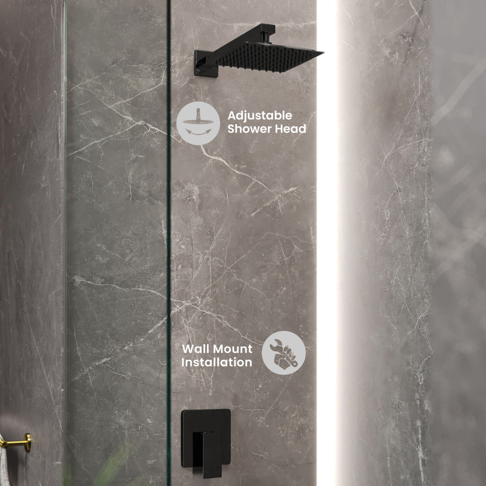 Concorde Single-Handle 1 Spray 8" Wall Mounted Fixed Shower Head in Matte Black (Valve Included)
